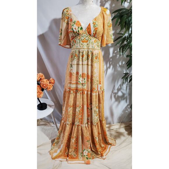 Flying Tomato Dresses & Skirts - Flying Tomato Floral Bandana Print Tiered Maxi Dress L Cottage Prairie Country